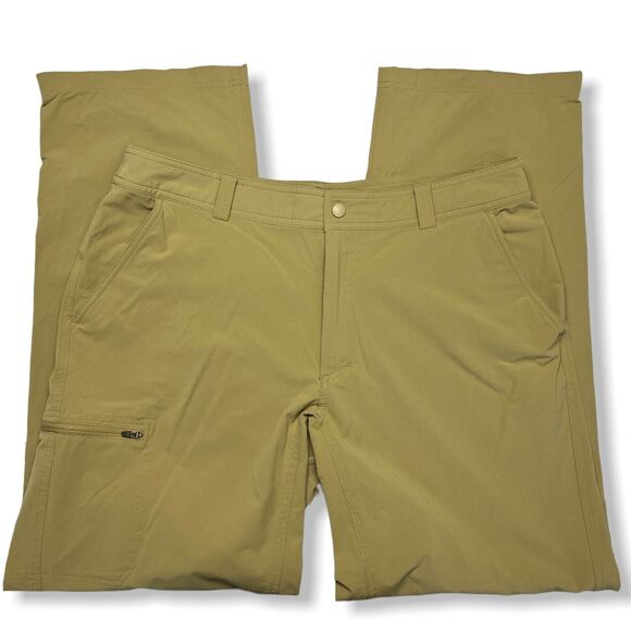 EMS SIZE 36 Convertible Hiking Travel Cargo Pants Brown Yellow Pockets Ankle Zip - Picture 1 of 12